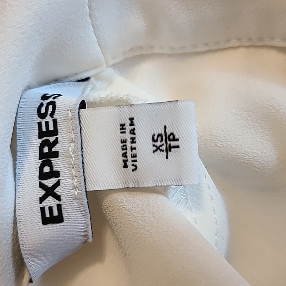Express Cream Mock Neck Short Sleeve Blouse - Picture 6 of 10